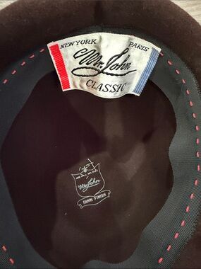 Vintage Mr. John Classic Felt Hat - Brown with Pink Stitching.